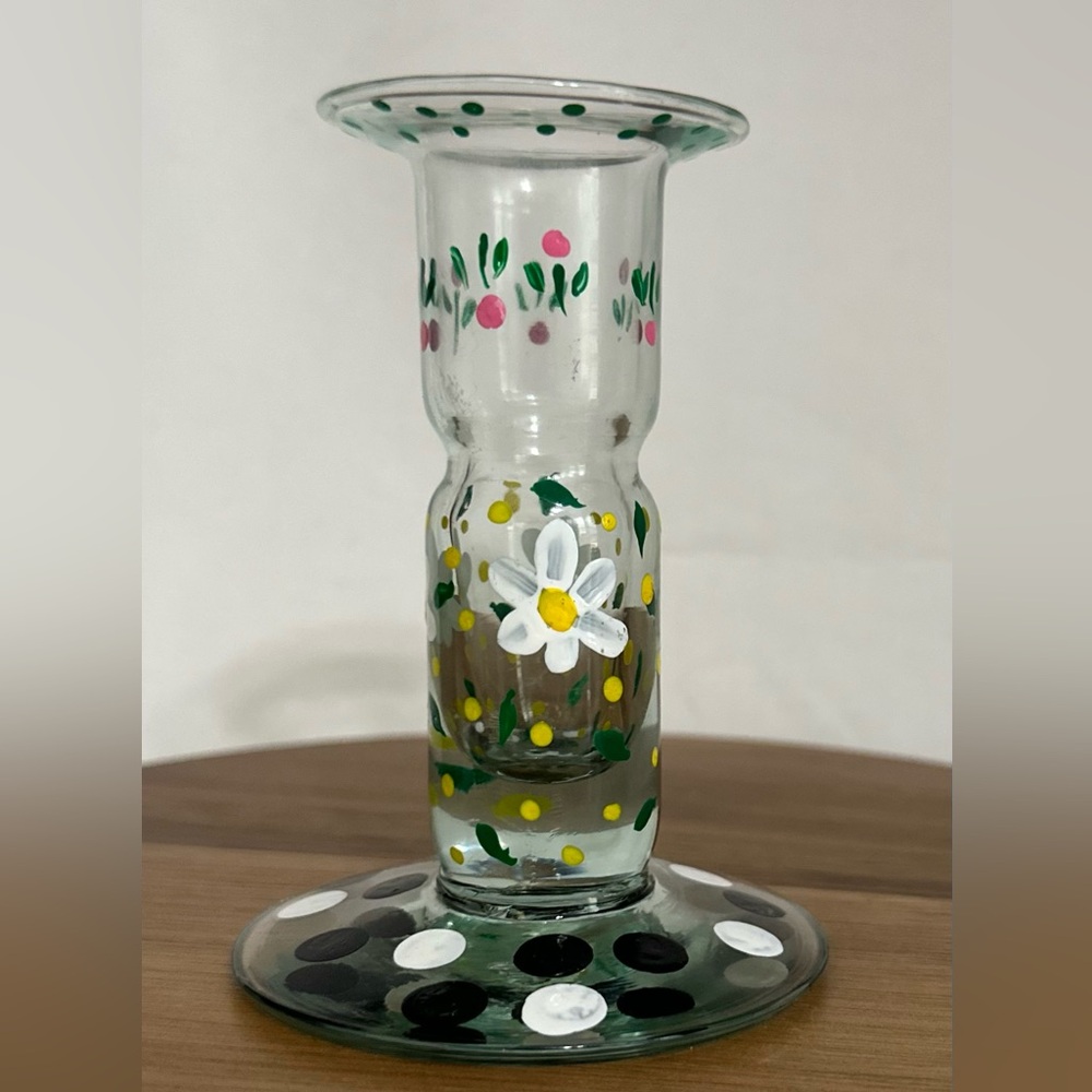 Hand-Painted Floral Glass Vase/ candle holder